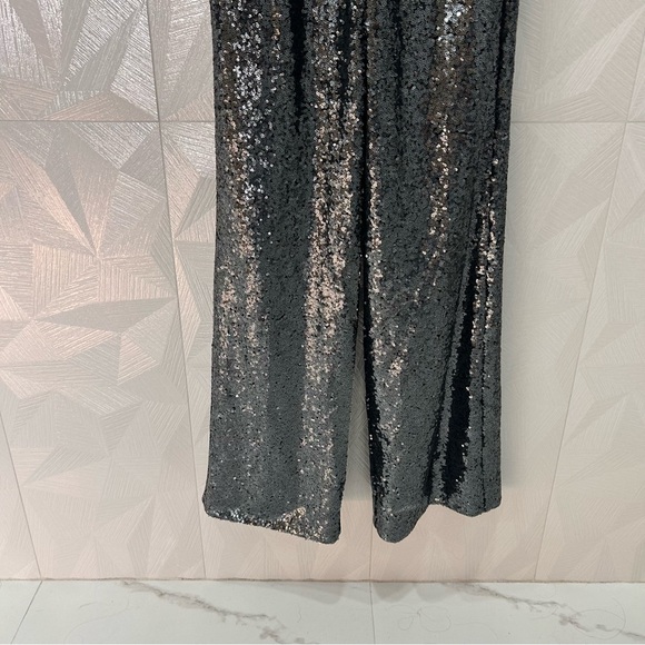 $228 LAUNDRY BY SHELLI SEGAL Sz2 WIDE-LEG ALLOVER SEQUINED JUMPSUIT BLACK Gray - Picture 5 of 11
